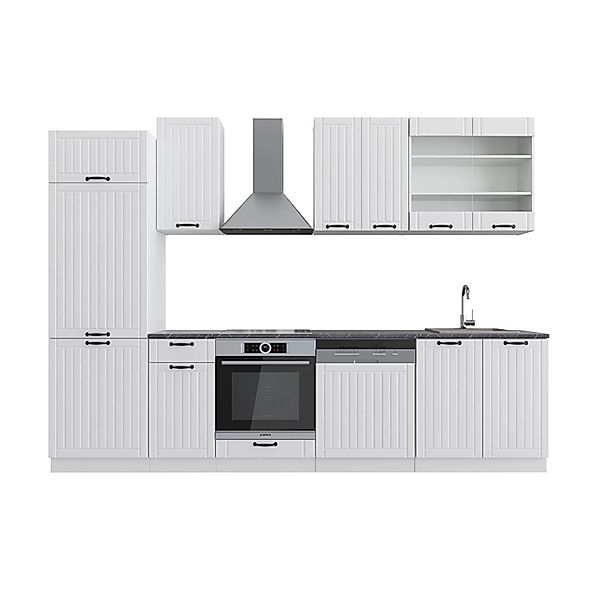 Vicco Fame-Line Küchenzeile Weiß Landhaus/Weiß 300 cm ohne Arbeitsplatte oh günstig online kaufen