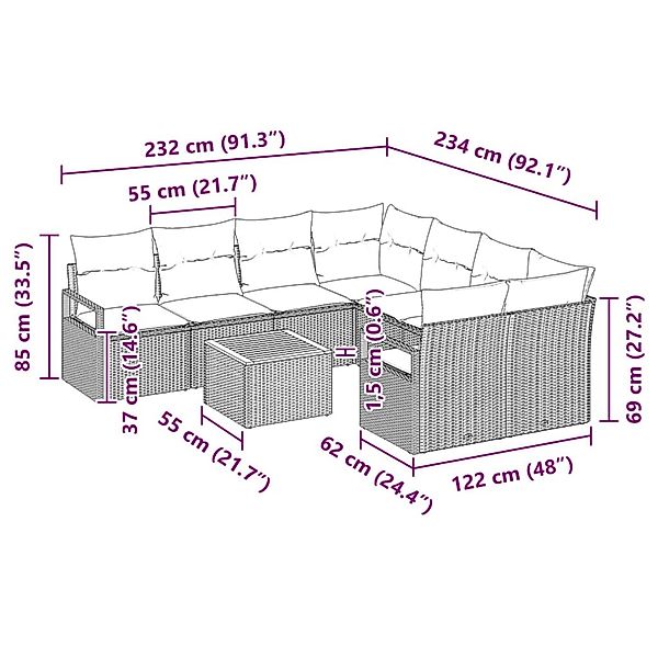 vidaXL Garten-Sofa-Set mit Kissen 9-Tlg Beige Poly Rattan 3347686 günstig online kaufen