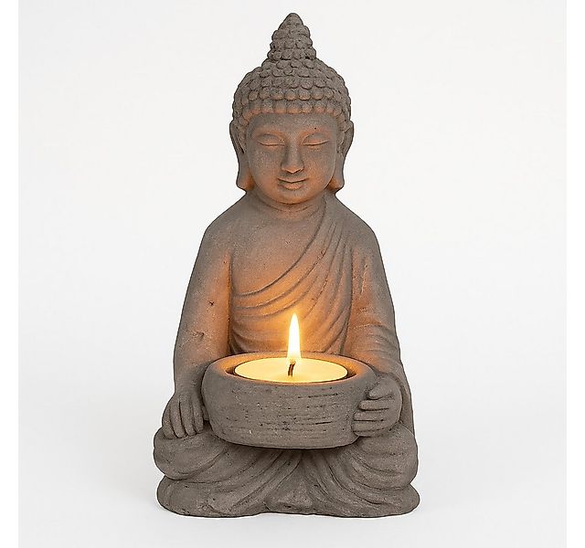 what the shop Dekofigur Buddha Teelichthalter–15,5 cm, aus Zement, stilvoll günstig online kaufen