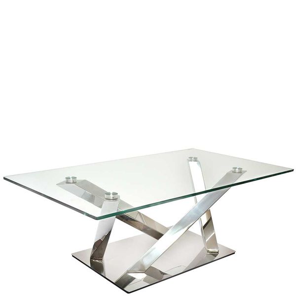 Design Couchtisch aus Sicherheitsglas und Edelstahl Mikado Fußgestell günstig online kaufen