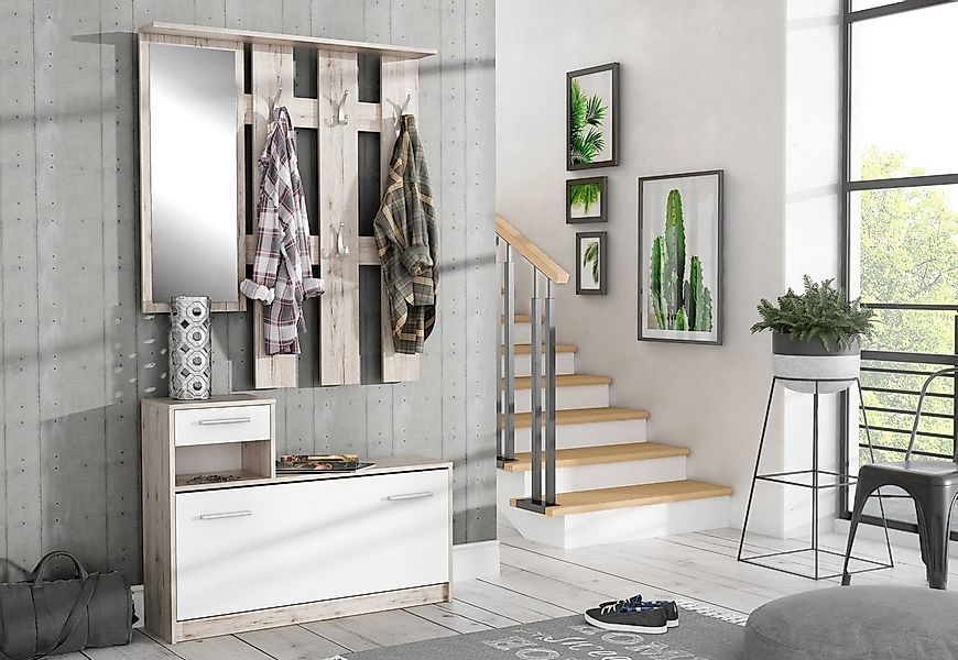 FORTE Garderoben-Set (2-teilig) in Weiss/Sandeiche Dekor - 97,5x180x25cm (B günstig online kaufen