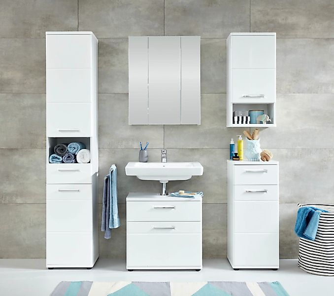 welltime Badmöbel-Set "Mora", (Set, 5 St.), Badezimmermöbel in Weiß Hochgla günstig online kaufen