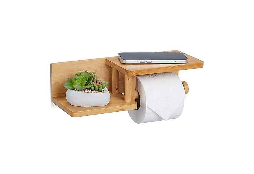 relaxdays Toilettenpapierhalter Bambus Toilettenpapierhalter 2 Ablagen günstig online kaufen