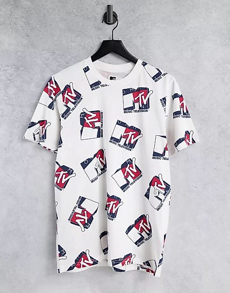 Tommy Jeans X MTV – Unisex T-Shirt in Weiß mit durchgängigem Print günstig online kaufen
