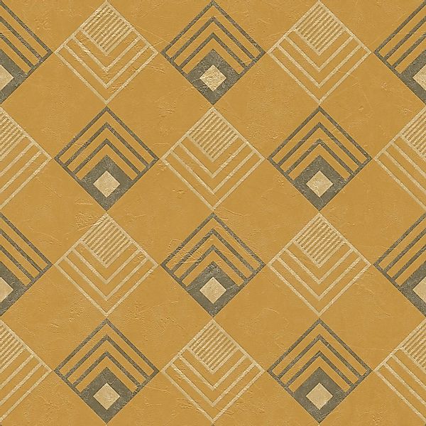 Bricoflor Senf Gelbe Tapete Geometrisch Kachel Vliestapete im Art Deco Stil günstig online kaufen