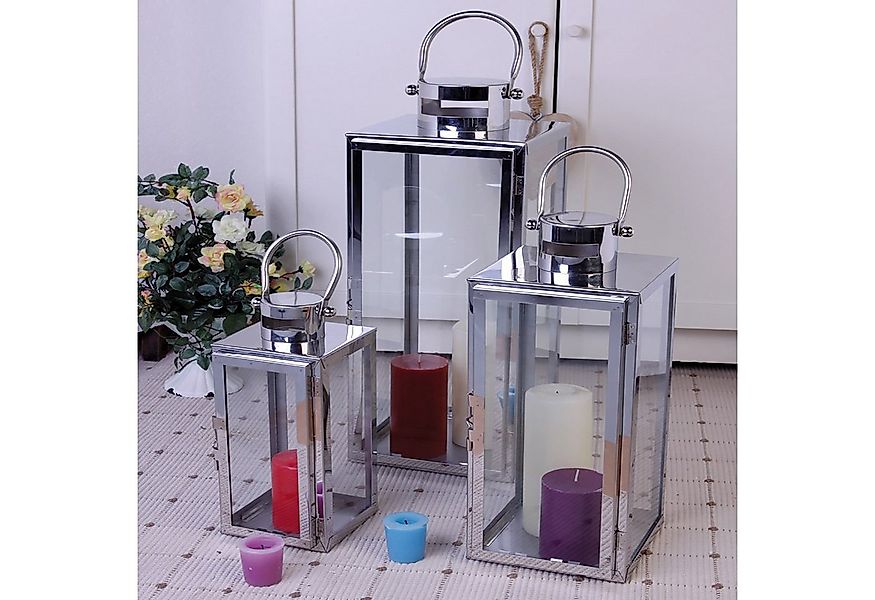 Mojawo Laterne Luxus Edelstahl Laternen 3er Set 30/40/53cm günstig online kaufen