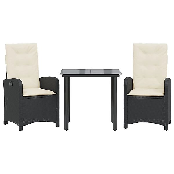 vidaXL 3-Tlg Garten-Essgruppe mit Kissen Schwarz Poly Rattan 3212300 günstig online kaufen