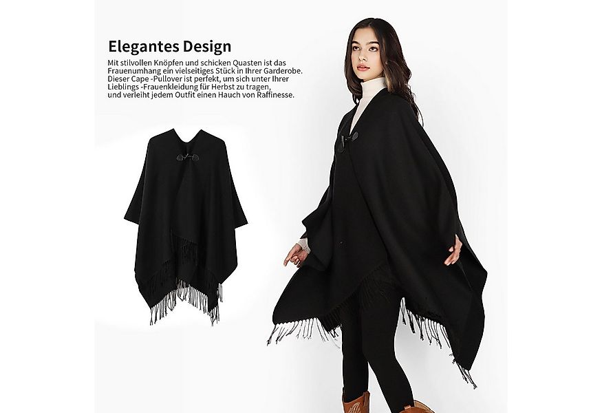 Refttenw Poncho Damen Warm Elegant Poncho,Cardigans Pullover,Mit Quasten,Kn günstig online kaufen