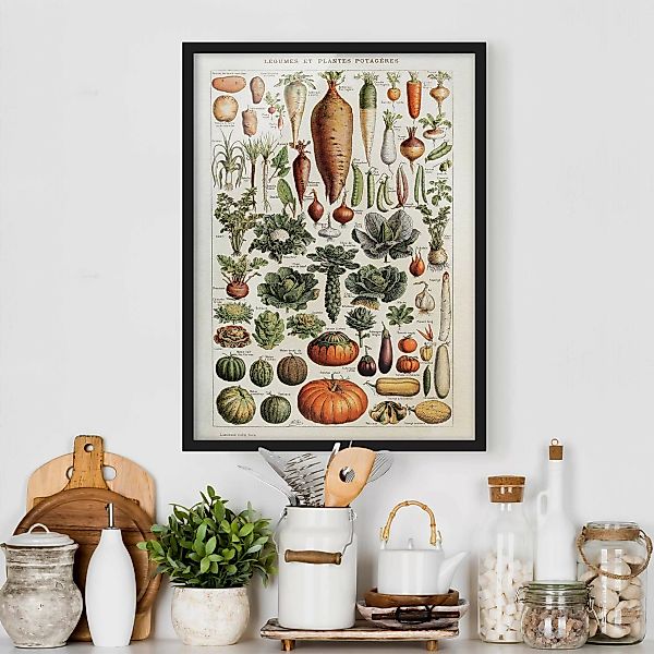 Bild mit Rahmen Küche - Hochformat Vintage Lehrtafel Gemüse günstig online kaufen