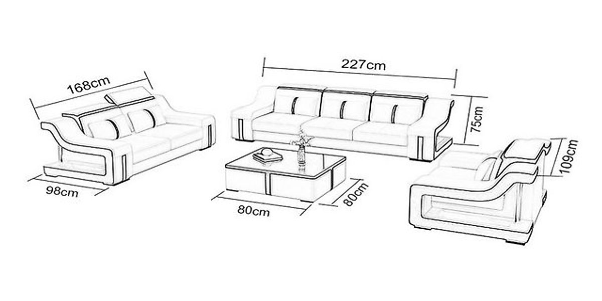JVmoebel Sofa Dreisitzer Designer Sofa 3 Sitz + USB Polster Leder Couchen B günstig online kaufen