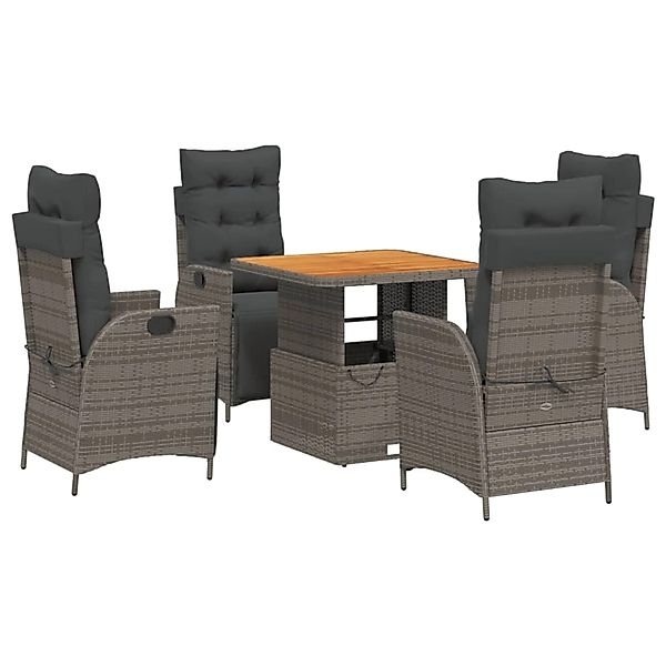 vidaXL 5-Tlg Garten-Essgruppe mit Kissen Grau Poly Rattan 3277460 günstig online kaufen