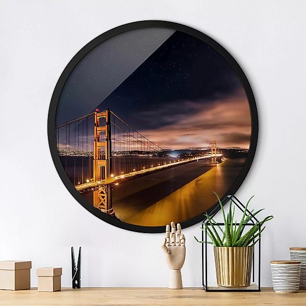 Rundes Bild mit Rahmen Golden Gate to Stars günstig online kaufen