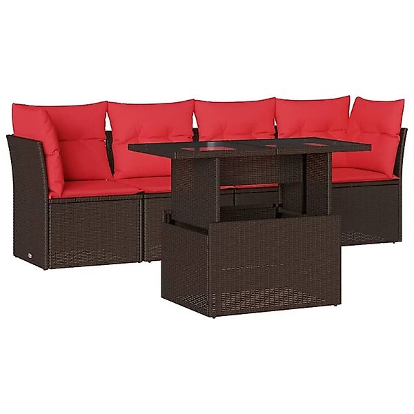 vidaXL 5-Tlg Gartensofa-Set mit Kissen Braun Polyrattan 3266354 günstig online kaufen