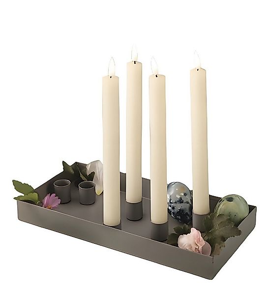 Dekoleidenschaft Tischkerzenhalter Kerzentablett "Grey" aus Metall grau + 6 günstig online kaufen