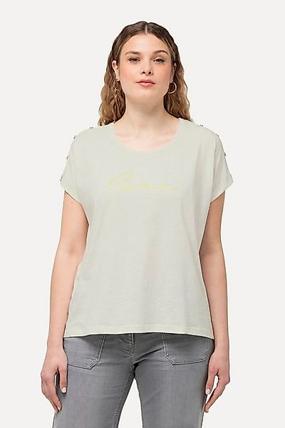 Ulla Popken T-Shirt T-Shirt Love Knöpfe Oversized Rundhals Halbarm günstig online kaufen