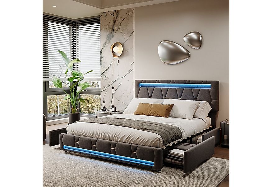 Furnishings Home Polsterbett Stauraumbett Doppelbett LED (Vier große Schubl günstig online kaufen