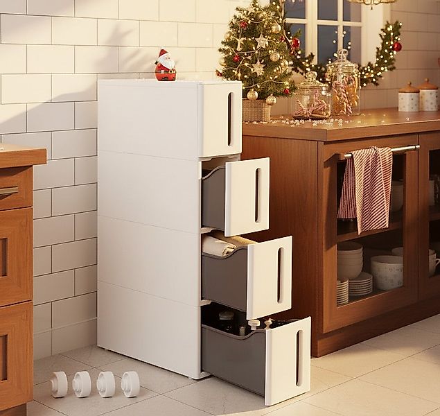 SONGMICS Beistellwagen Nischenregal mit Rollen, Rollwagen, 4 tiefe Schublad günstig online kaufen