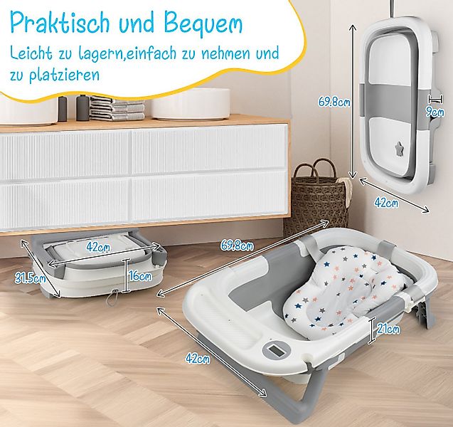 ElitVita Babybadewanne Faltbare Baby Bathtub, mit Babypflege-Set Stützkisse günstig online kaufen