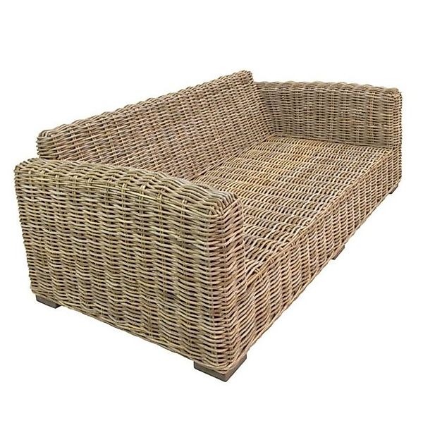 LebensWohnArt Sofa Gemütliches 3-Sitzer Lounge Sofa LIVING Rattan in Grey c günstig online kaufen