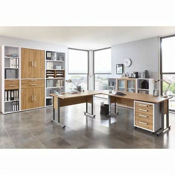 Lomadox Büro-Set Komplett COLUMBUS-10 in Brilliantweiß matt & Alteiche Nb. günstig online kaufen