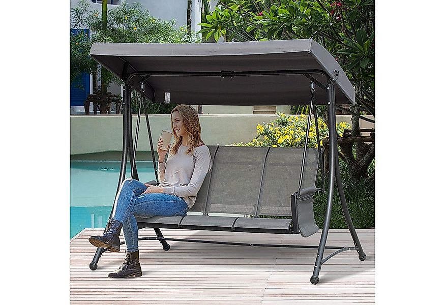 Outsunny Hollywoodschaukel Gartenschaukel mit Sonnendach, Aluminium, 3-Sitz günstig online kaufen