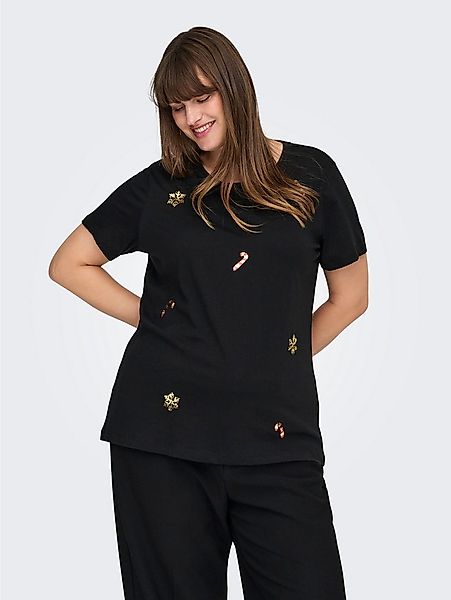 ONLY CARMAKOMA Kurzarmshirt CARXMAS HOLIDAY O-NECK SS REG TEE JRS Baumwolle günstig online kaufen