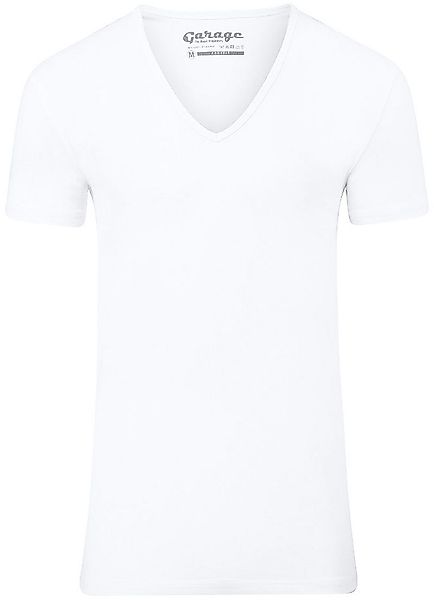 Garage Stretch Basic T-Shirt Weiss Tiefer V-Hals - Größe S günstig online kaufen