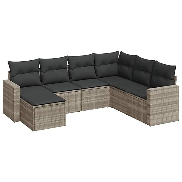 vidaXL 7-Tlg Garten-Sofagarnitur mit Kissen Hellgrau Poly Rattan 3251639 günstig online kaufen