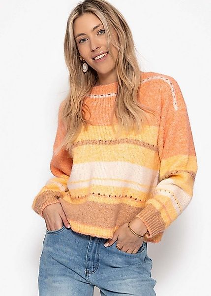 SASSYCLASSY Strickpullover Gestreifter Pullover mit Loch-Strickmuster Weich günstig online kaufen