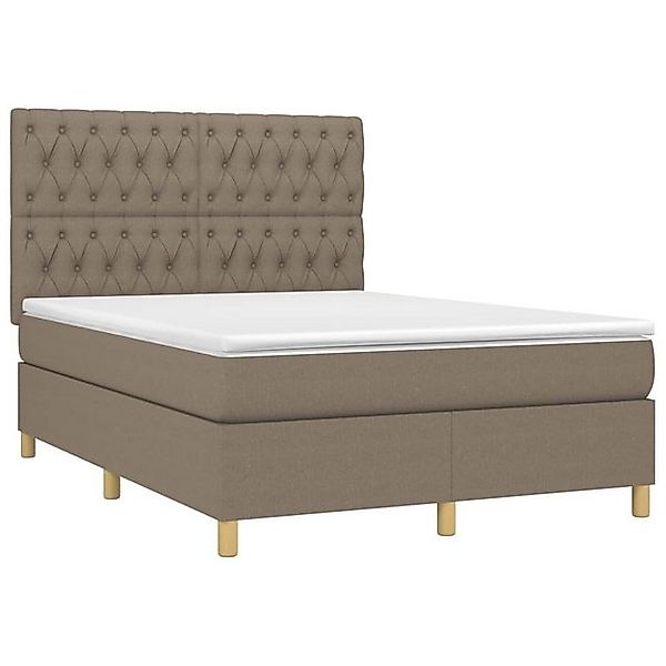 vidaXL Bett Boxspringbett mit Matratze & LED Taupe 140x190 cm Stoff günstig online kaufen