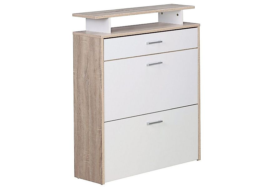FINEBUY Schuhkipper FB42994 (80x95x24 cm, Schuhschrank Sonoma Eiche / Weiß) günstig online kaufen