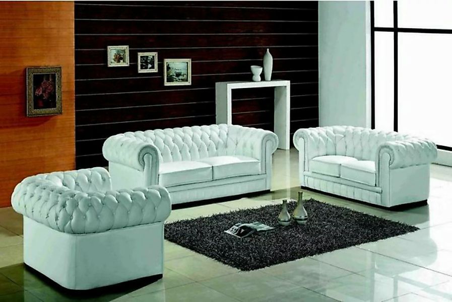 JVmoebel Sofa Chesterfield Sofagarnitur Klassiche Wonzimmer Set 100% Leder günstig online kaufen