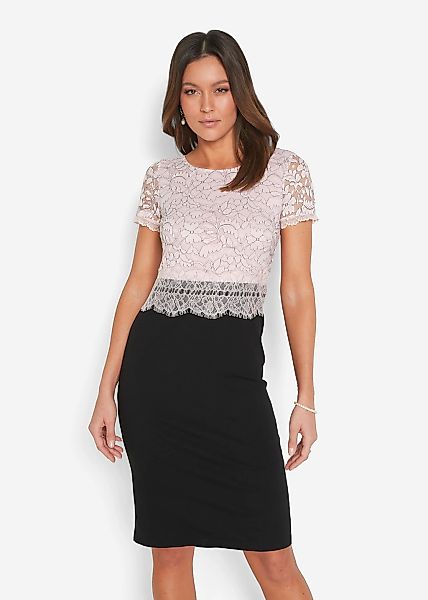 bonprix Midikleid "Kleid mit Spitze" festliches Kleid, aus Viskose, Polyami günstig online kaufen