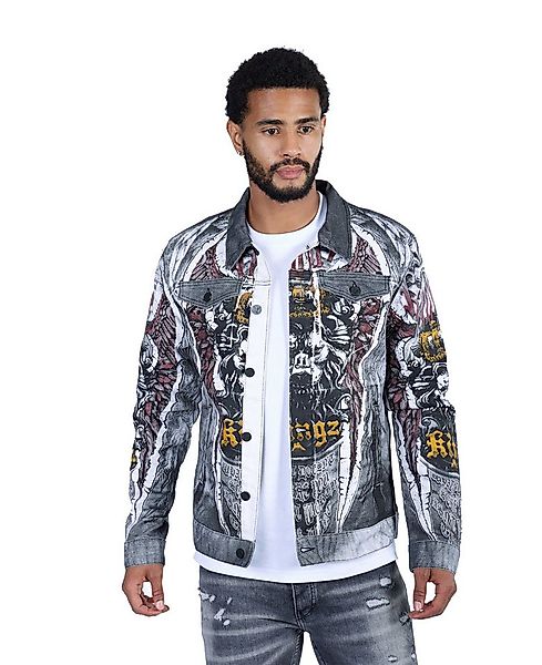 KINGZ Jeansjacke Designer Jeansjacke mit All-Over Print Weiß L günstig online kaufen