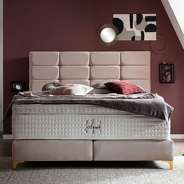 BettCo Boxspringbett Kansas (160 x 200 cm, in Rose Samt), Kachel-Design, To günstig online kaufen