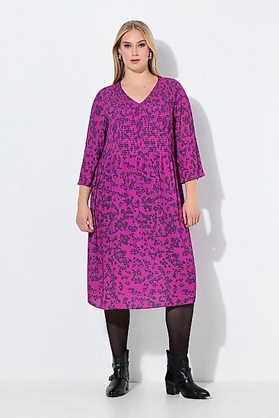 Ulla Popken Jerseykleid Midikleid Blüten A-Linie V-Ausschnitt 3/4-Arm günstig online kaufen