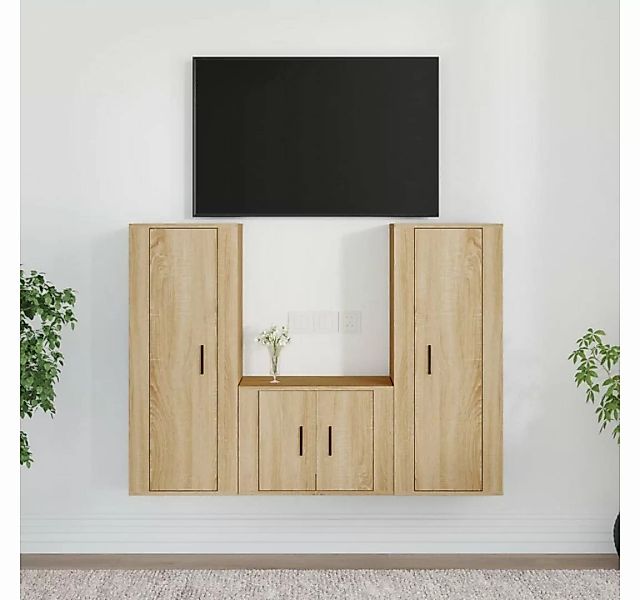 vidaXL TV-Schrank 3-tlg. TV-Schrank-Set Sonoma-Eiche Holzwerkstoff (3-St) günstig online kaufen