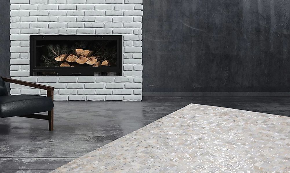 Kayoom Lederteppich "Rocket 110 - Fellteppich" rechteckig 8 mm Höhe Patchwo günstig online kaufen