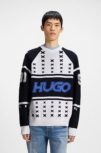 HUGO Blue V-Ausschnitt-Pullover Shalock mit aufwendiger Intarsie günstig online kaufen