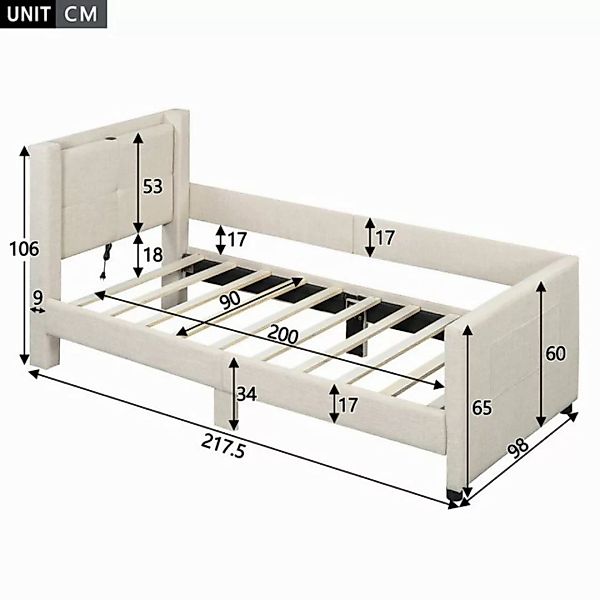 TavilaEcon Polsterbett Kinderbett Einzelbett Daybett Flachbett mit USB-Ansc günstig online kaufen