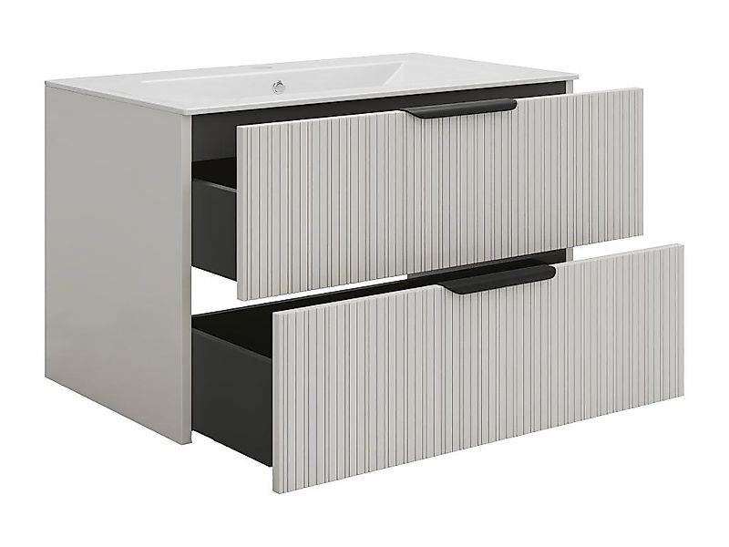 Hängeschrank für Waschbecken in Rillenoptik - Beige - 80 cm - DALIKO günstig online kaufen