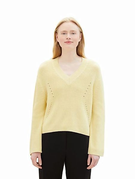 TOM TAILOR Denim V-Ausschnitt-Pullover in kurzer Form und mit Strukturmix günstig online kaufen