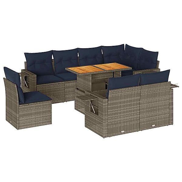 vidaXL 9-Tlg Garten-Sofagarnitur mit Kissen Grau Poly Rattan 3327169 günstig online kaufen