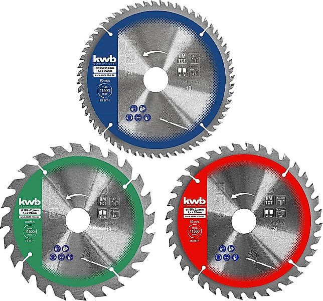 kwb Kreissägeblatt, Kreissägeblattsatz 3t 165x20mm günstig online kaufen