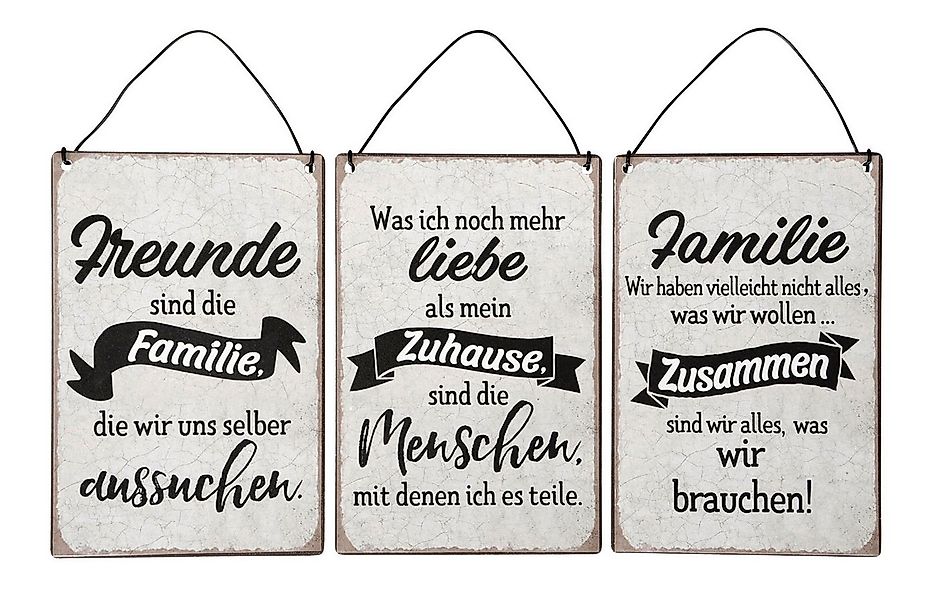 Levandeo® Wandbild, 3er Set Blechschilder H15cm Freunde Familie Sprüche Wan günstig online kaufen