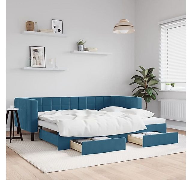 vidaXL Bett, Tagesbett Ausziehbar mit Schubladen Blau 90x200 cm Samt günstig online kaufen