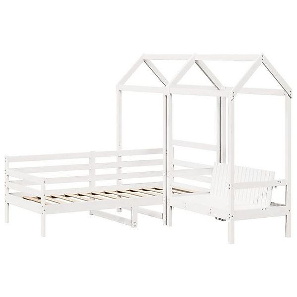 vidaXL Bett Tagesbett und Bank mit Dach Weiß 90x200 cm Kiefernholz günstig online kaufen