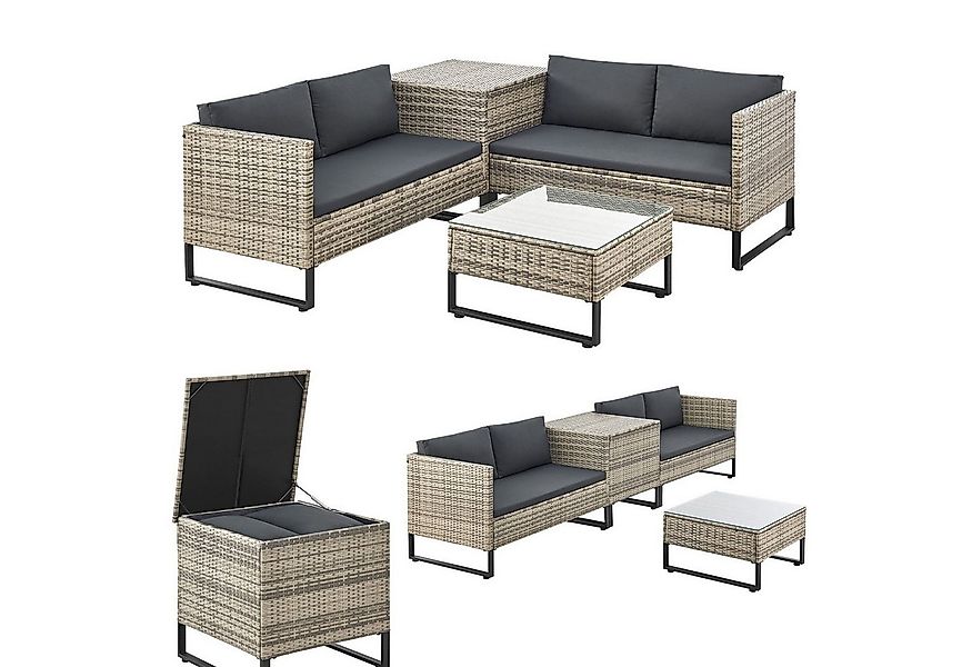 Juskys Gartenlounge-Set Santorini, (4-tlg), Polyrattan Sitzgruppe mit Beist günstig online kaufen