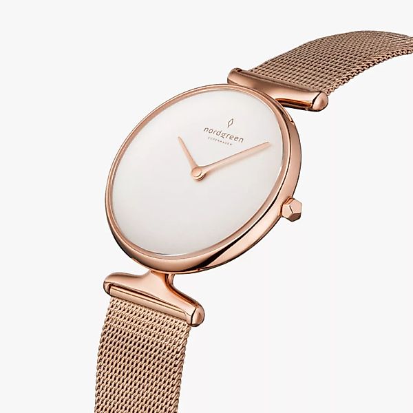 Armbanduhr Unika Roségold | Weißes Ziffernblatt - Mesharmband Roségold günstig online kaufen