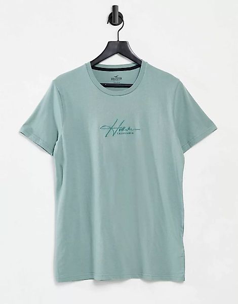 Hollister – T-Shirt mit mittigem, tonalem Logoschriftzug in Minzgrün günstig online kaufen